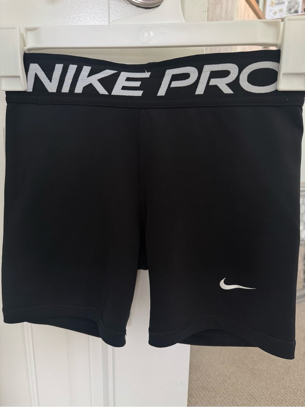 Nike Pro Black Athletic Bike Shorts with White Logo 5in
